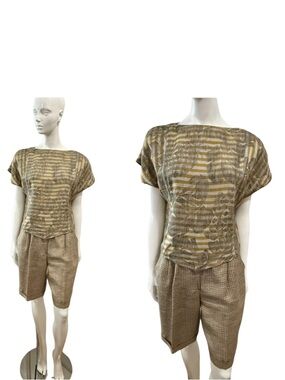 Vintage Japanese Designer Michii Moon For Sanyo Linen Blend Shorts Set